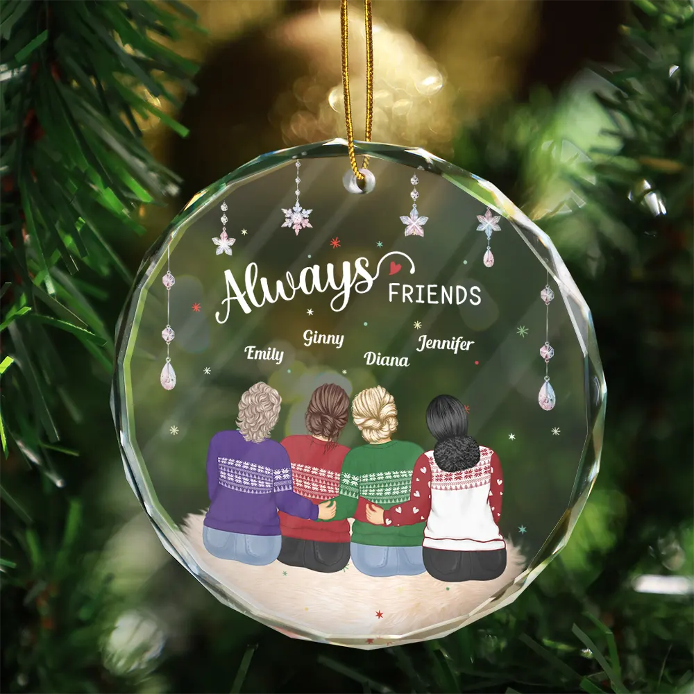 Always Besties Old Friends - Personalized Circle Glass Ornament - Image 3