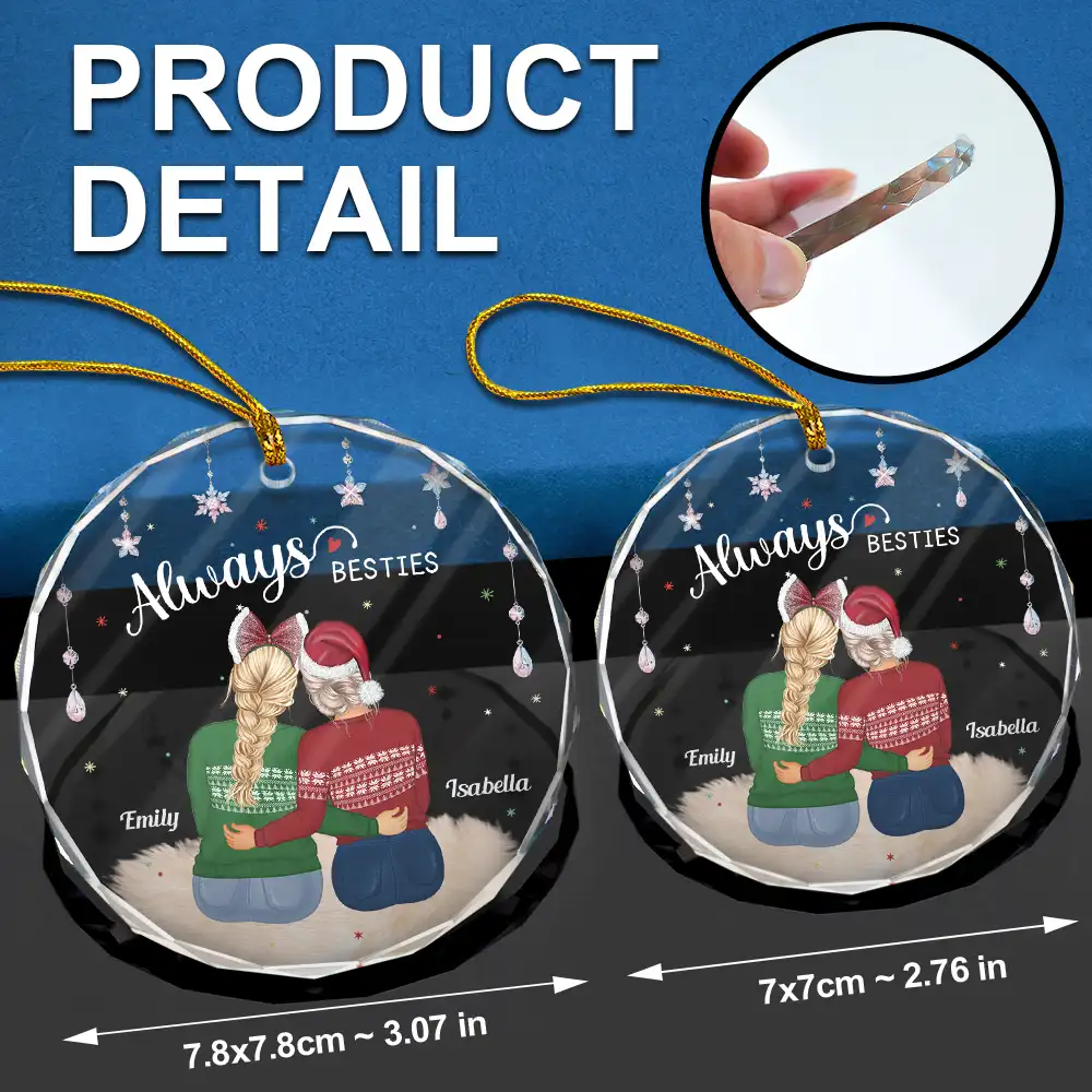 Always Besties Old Friends - Personalized Circle Glass Ornament - Image 6
