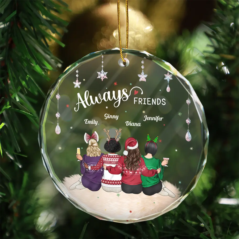 Always Besties - Personalized Circle Glass Ornament - Image 3