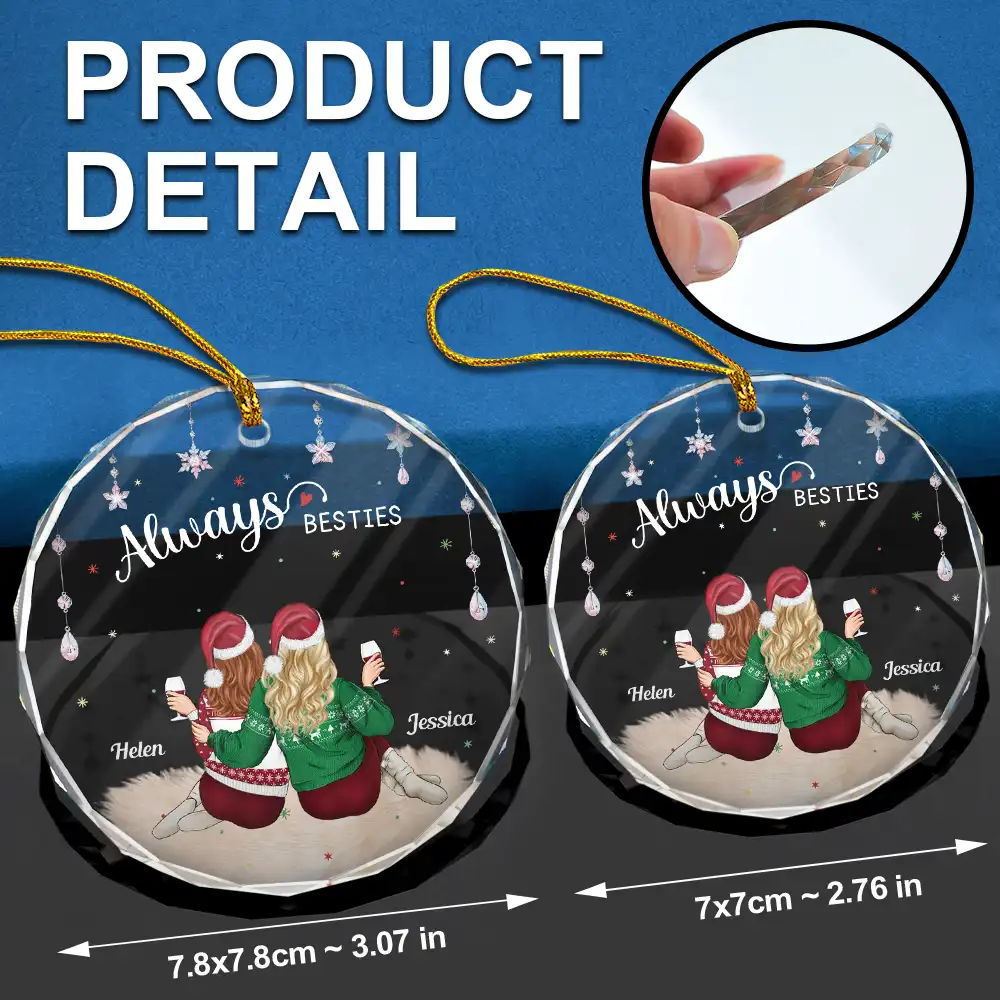 Always Besties - Personalized Circle Glass Ornament - Image 6