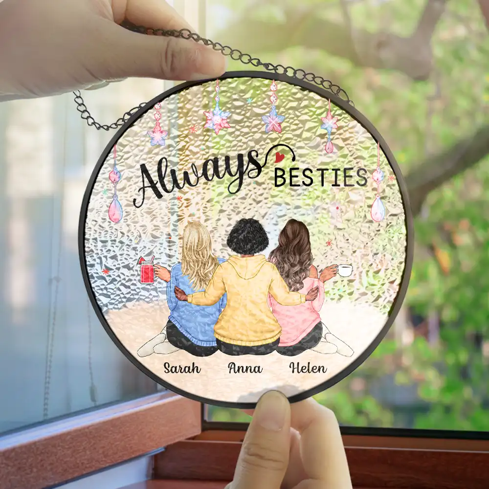 Always Besties - Personalized Stained Glass Window Hanging Suncatcher - Image 4