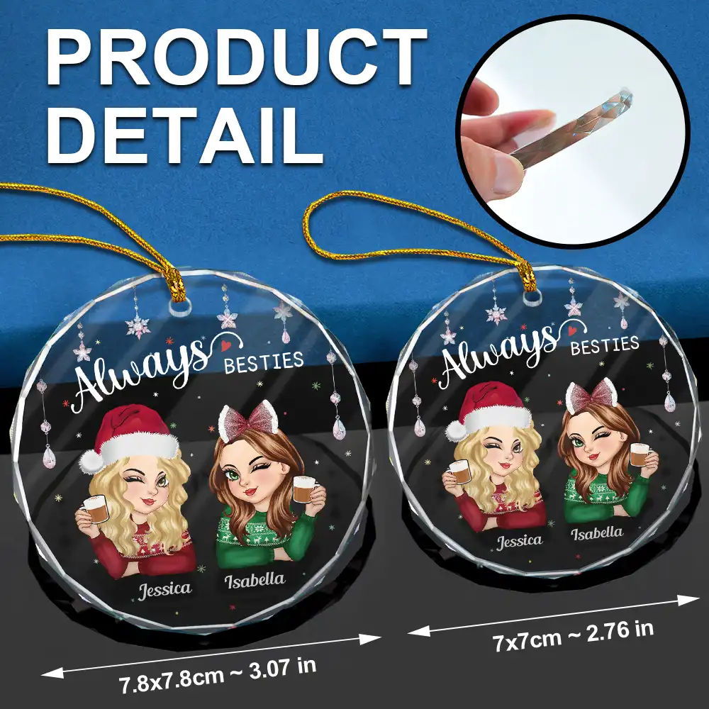 Always Besties Sisters Christmas - Personalized Circle Glass Ornament - Image 6