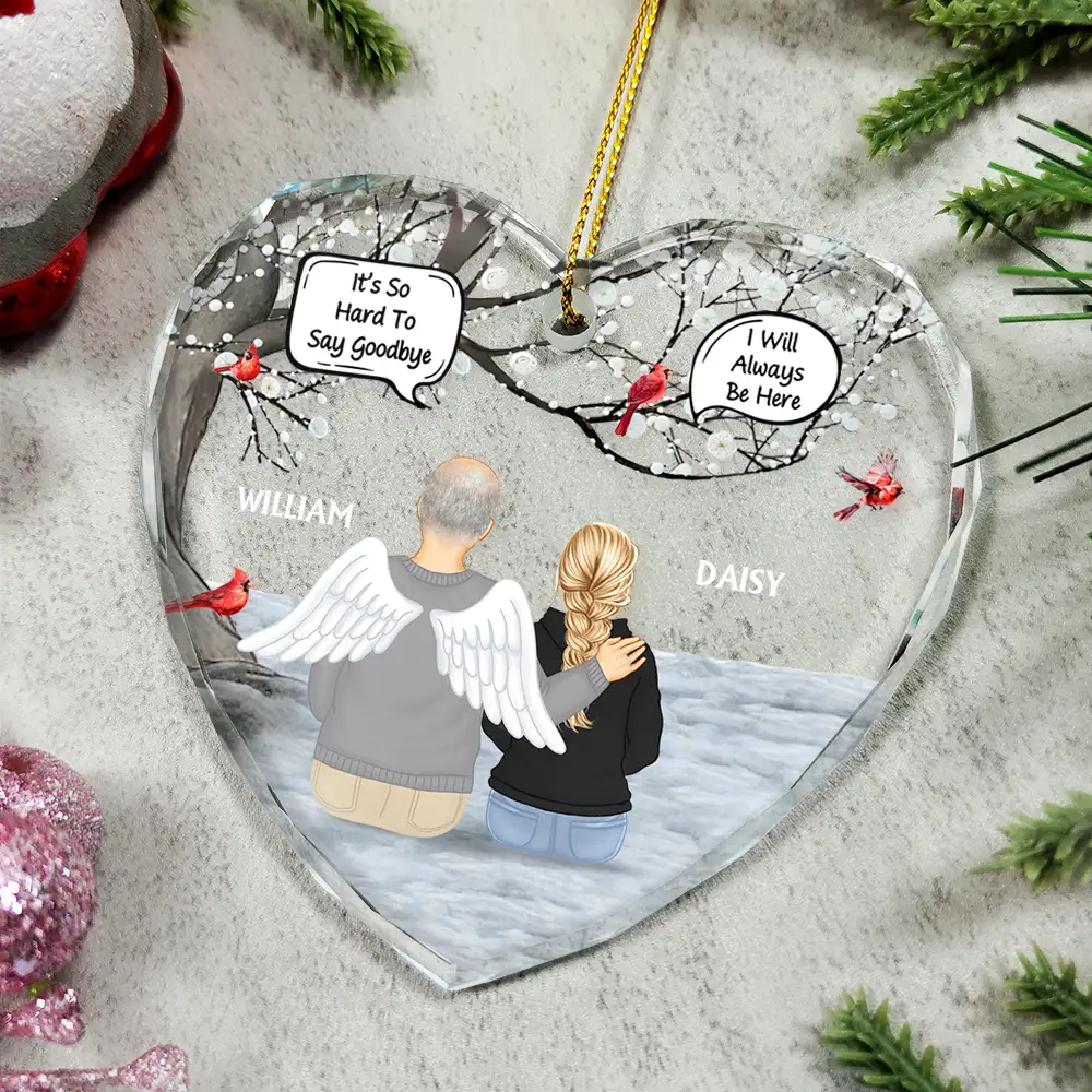 Always In My Heart Memorial Family - Personalized Heart Shaped Glass Ornament - Image 4