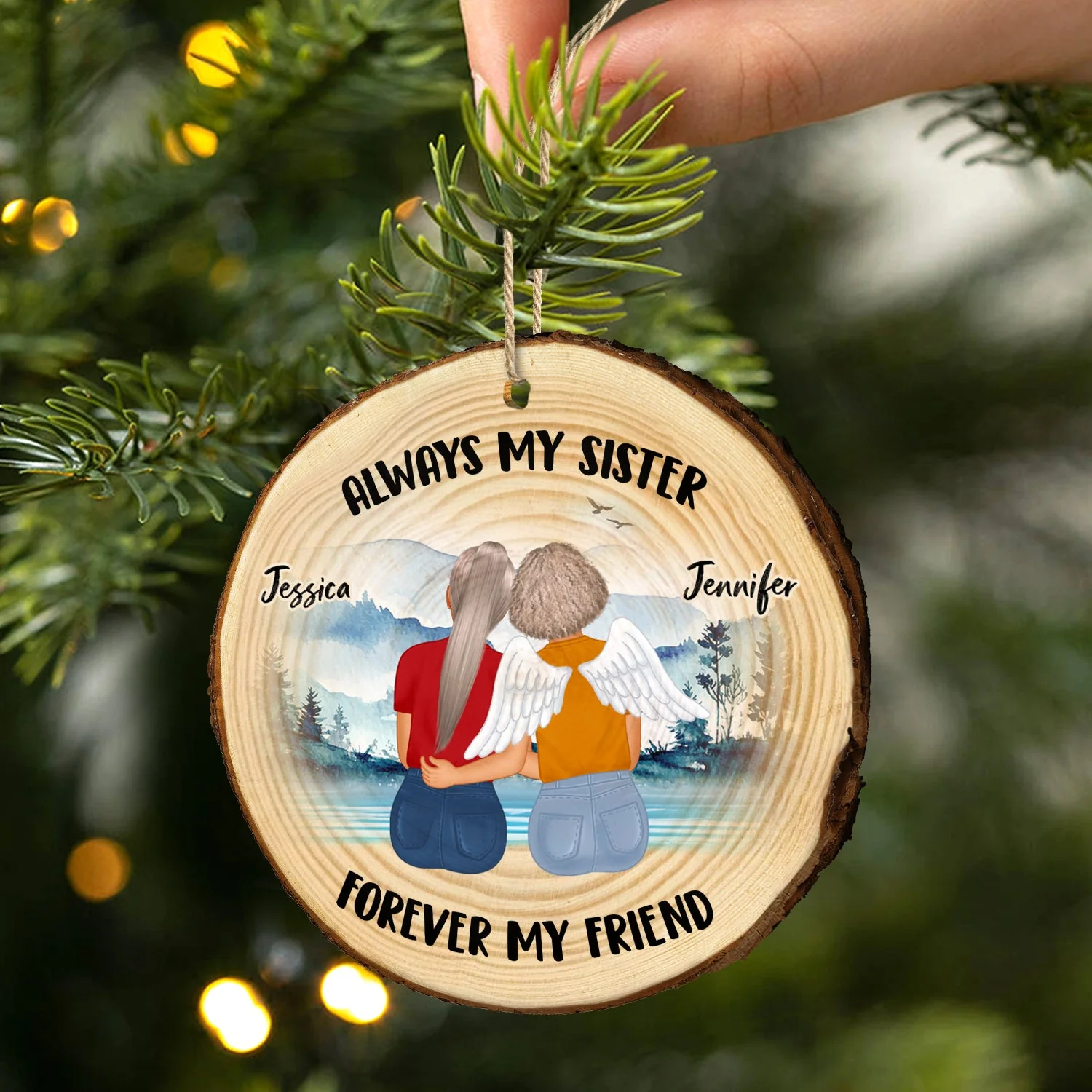Always My Sisters - Christmas Gift For Sisters - Personalized Wood Slice Ornament - Image 2