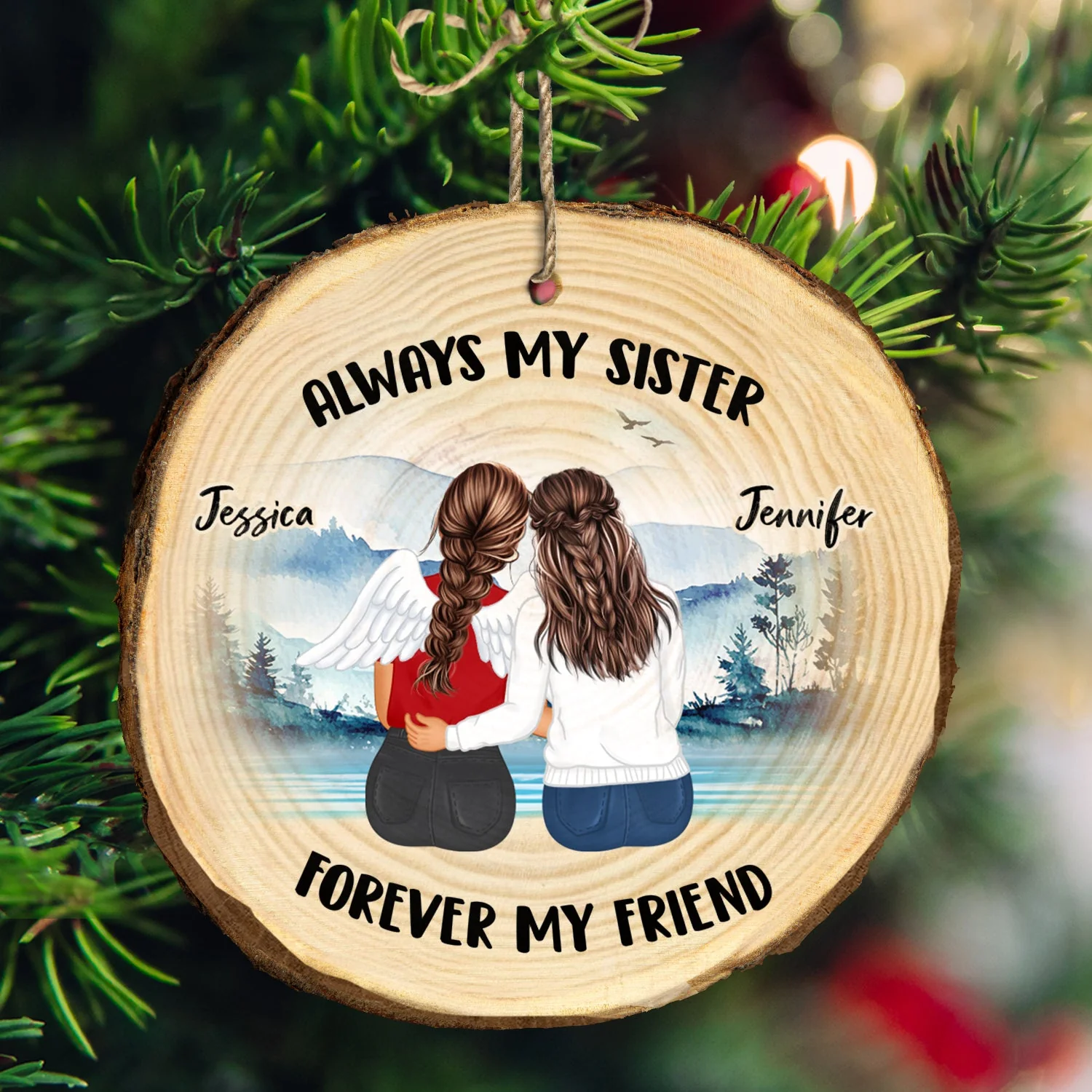 Always My Sisters - Christmas Gift For Sisters - Personalized Wood Slice Ornament - Image 3