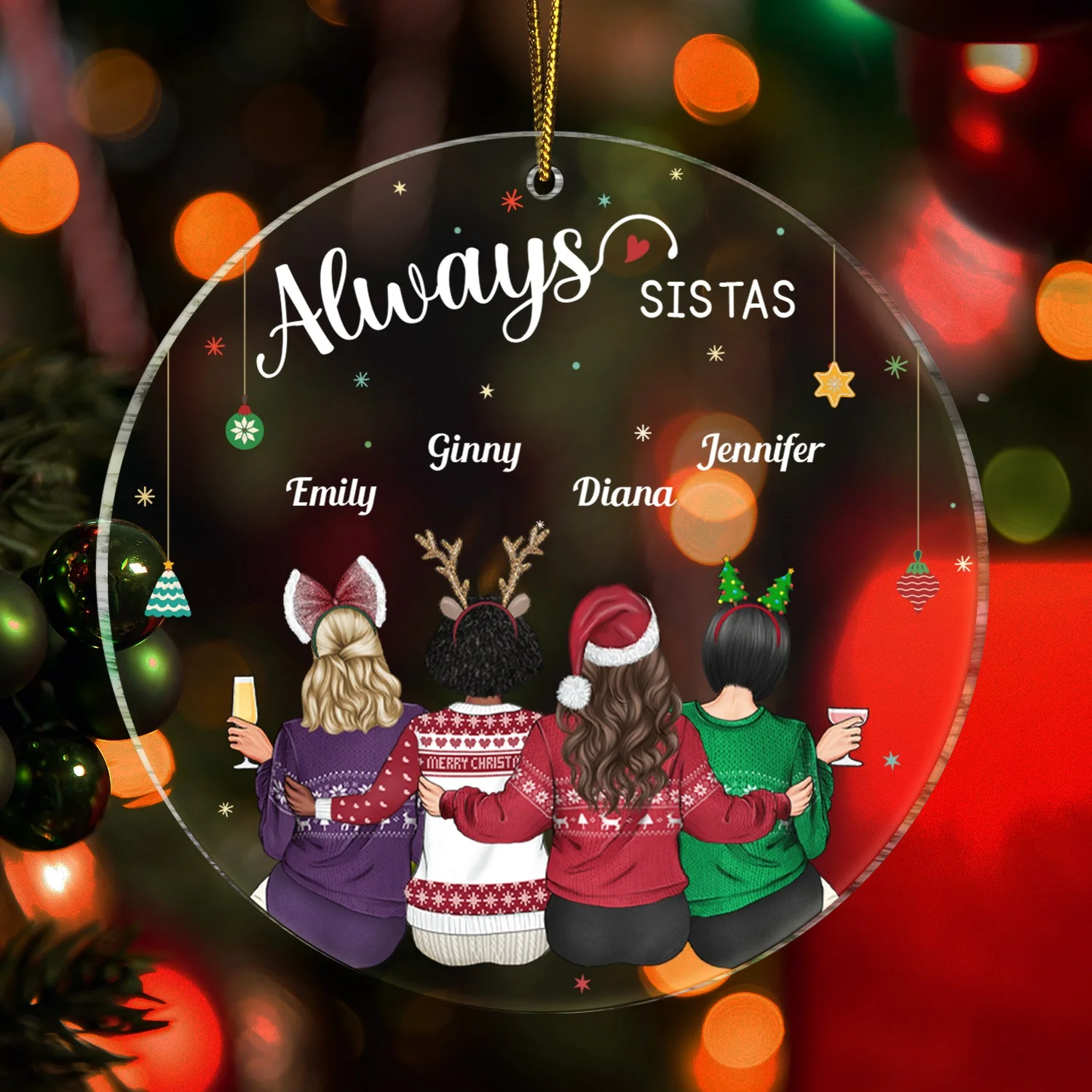 Always Sister - Christmas Gift For Sister, Siblings - Personalized Circle Acrylic Ornament - Image 3