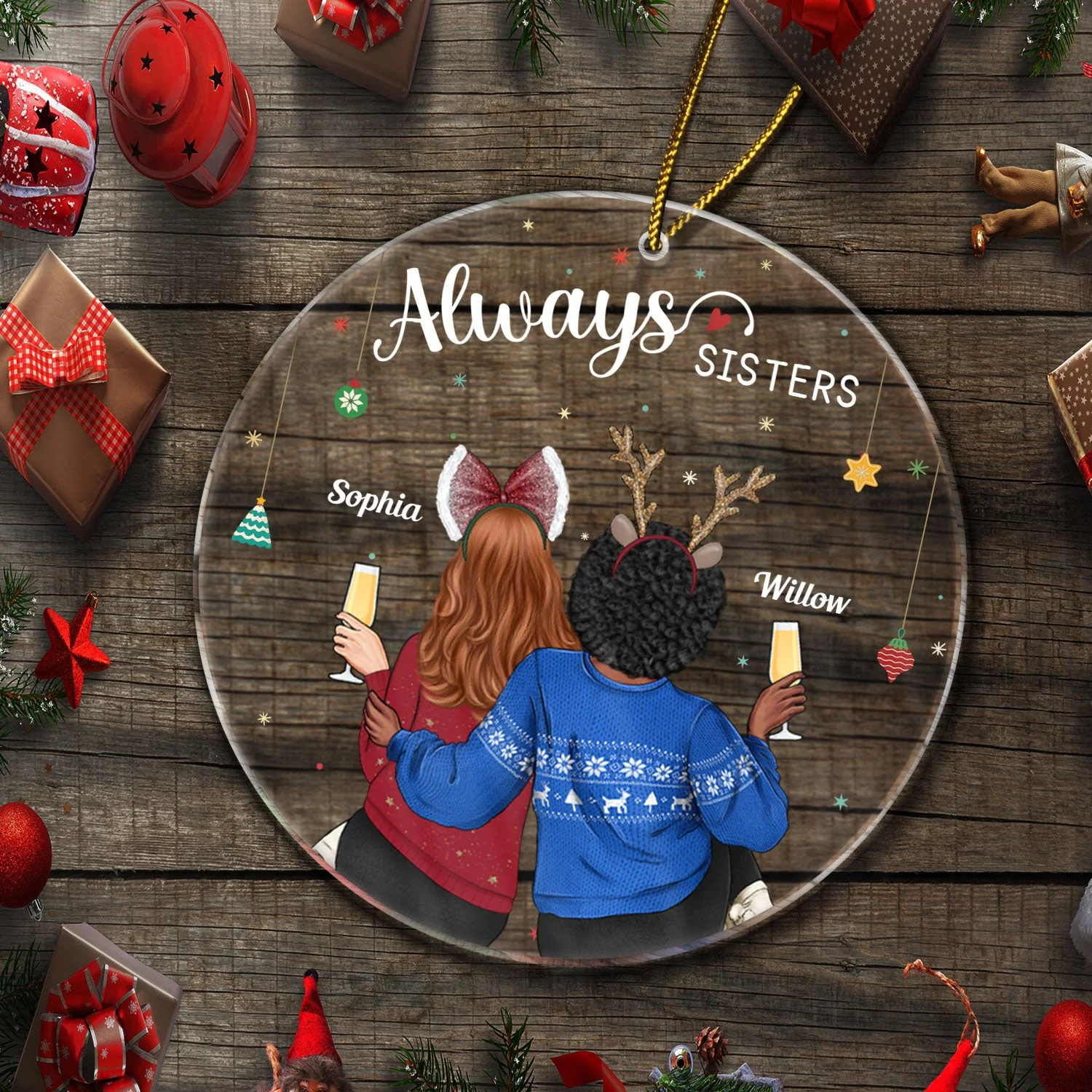 Always Sister - Christmas Gift For Sister, Siblings - Personalized Circle Acrylic Ornament - Image 5
