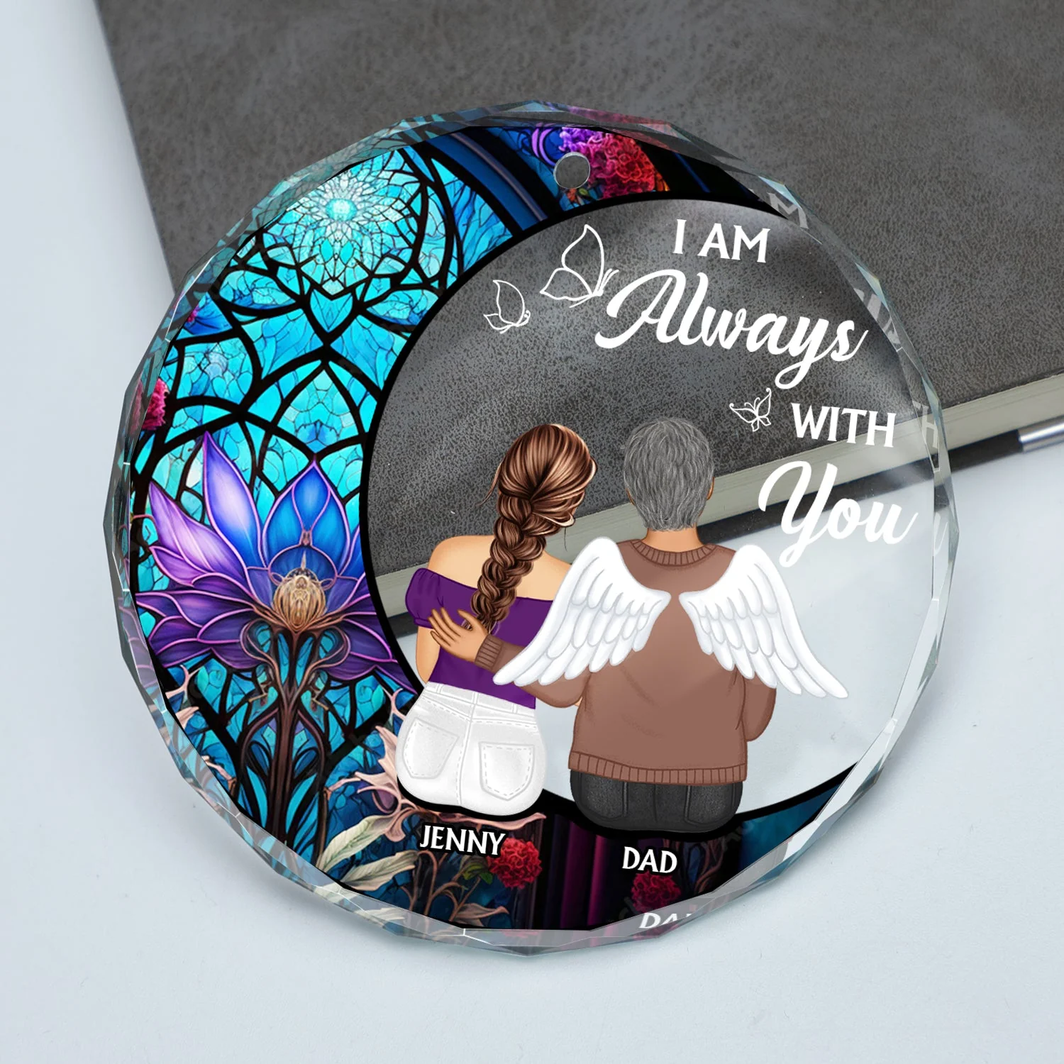 Always With You Father Daughter - Christmas Memorial Gift - Personalized Circle Glass Ornament - Image 2