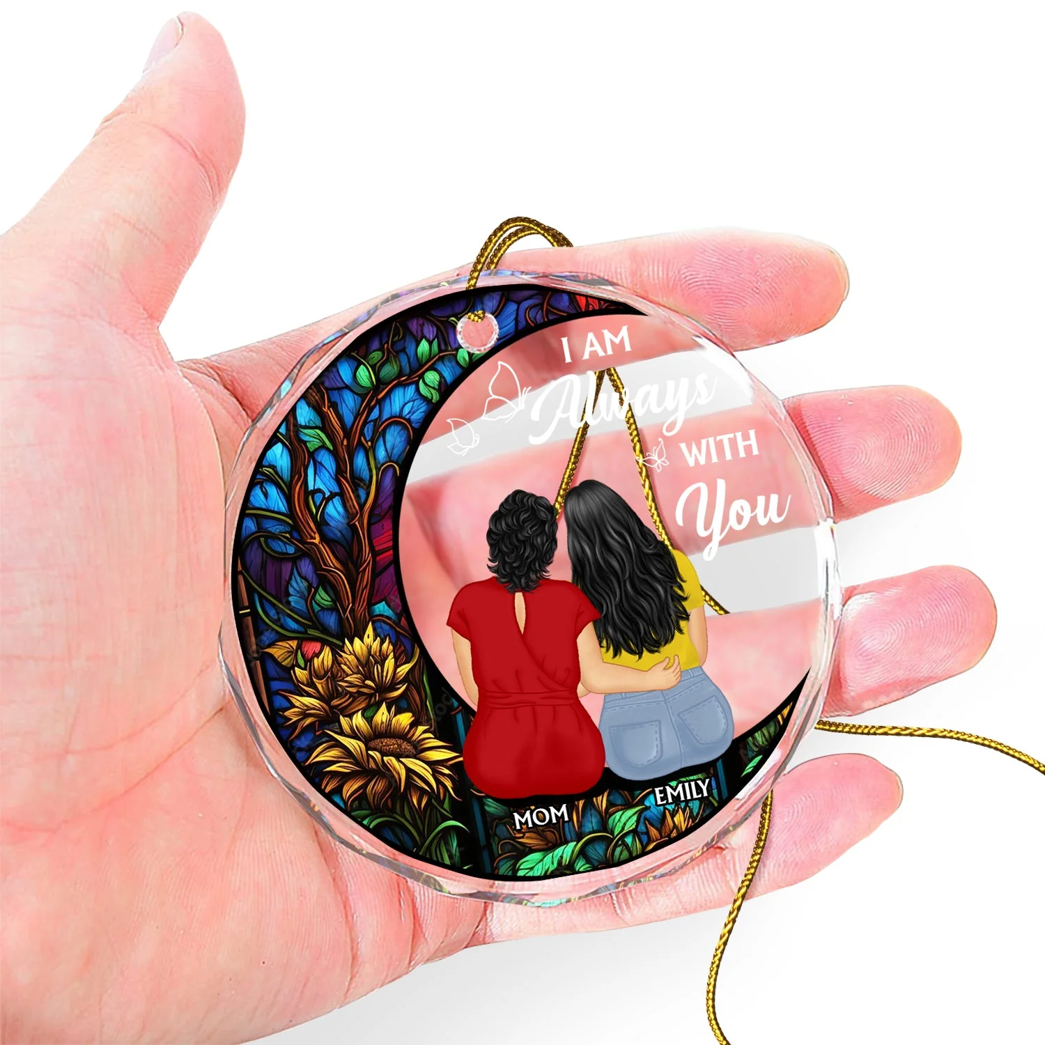 Always With You Mother Daughter - Christmas Memorial Gift - Personalized Circle Glass Ornament - Image 4