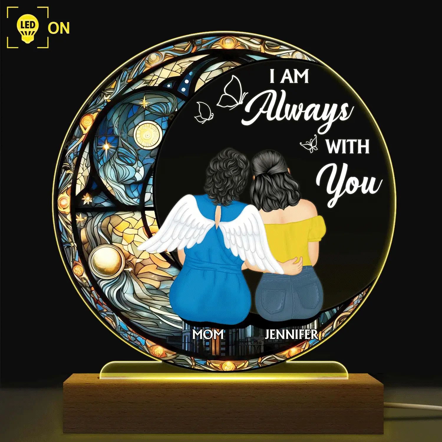 Always With You Mother Daughter - Memorial Gift - Personalized 3D Led Light Wooden Base - Image 2