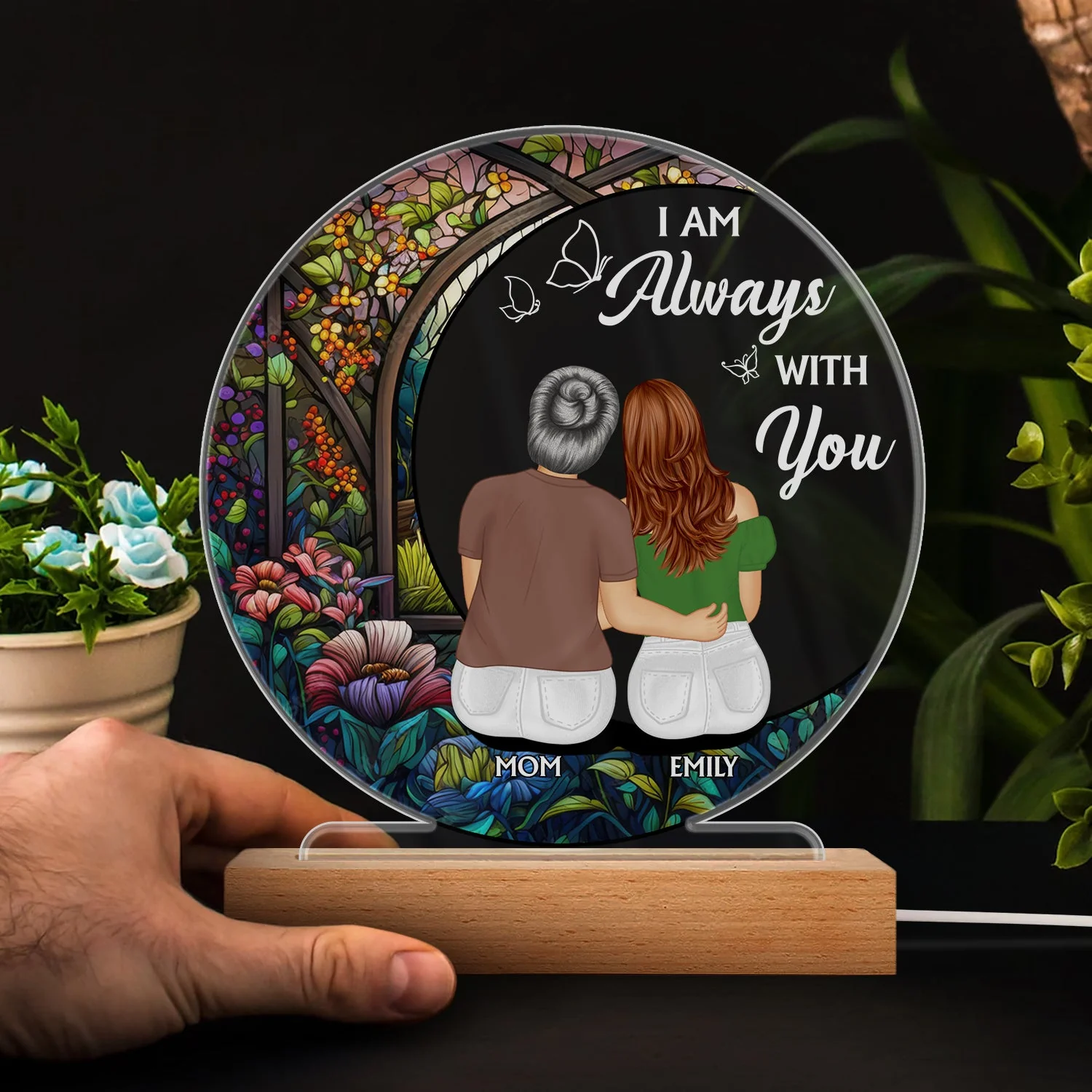 Always With You Mother Daughter - Memorial Gift - Personalized 3D Led Light Wooden Base - Image 4