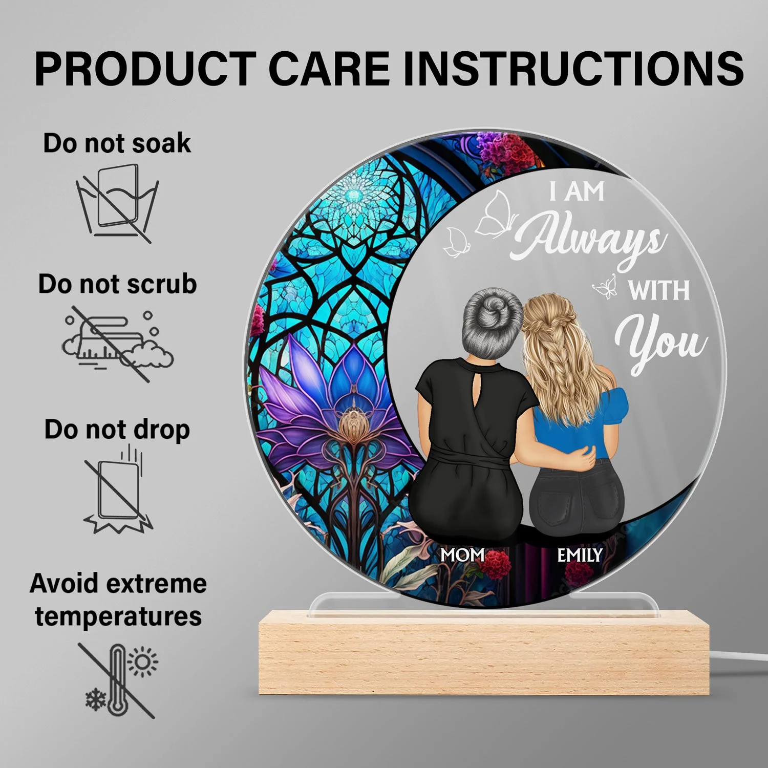 Always With You Mother Daughter - Memorial Gift - Personalized 3D Led Light Wooden Base - Image 6