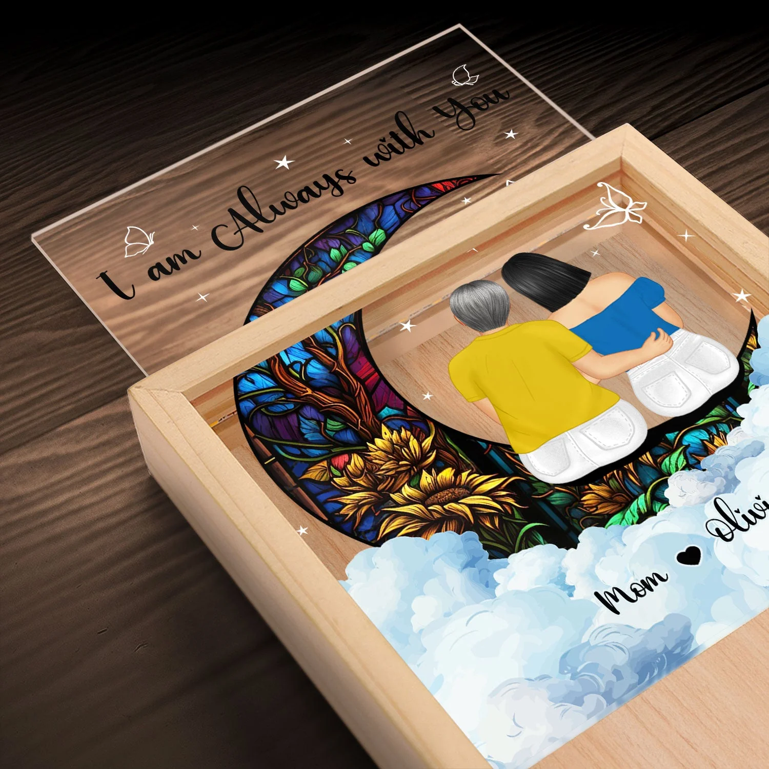 Always With You Mother Daughter - Memorial Gift - Personalized Picture Frame Light Box - Image 4