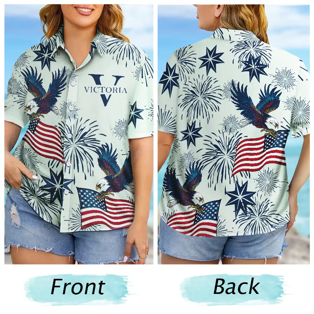 America 250 Anniversary Eagle USA Flag Custom Name - Personalized Hawaiian Shirt - Image 6