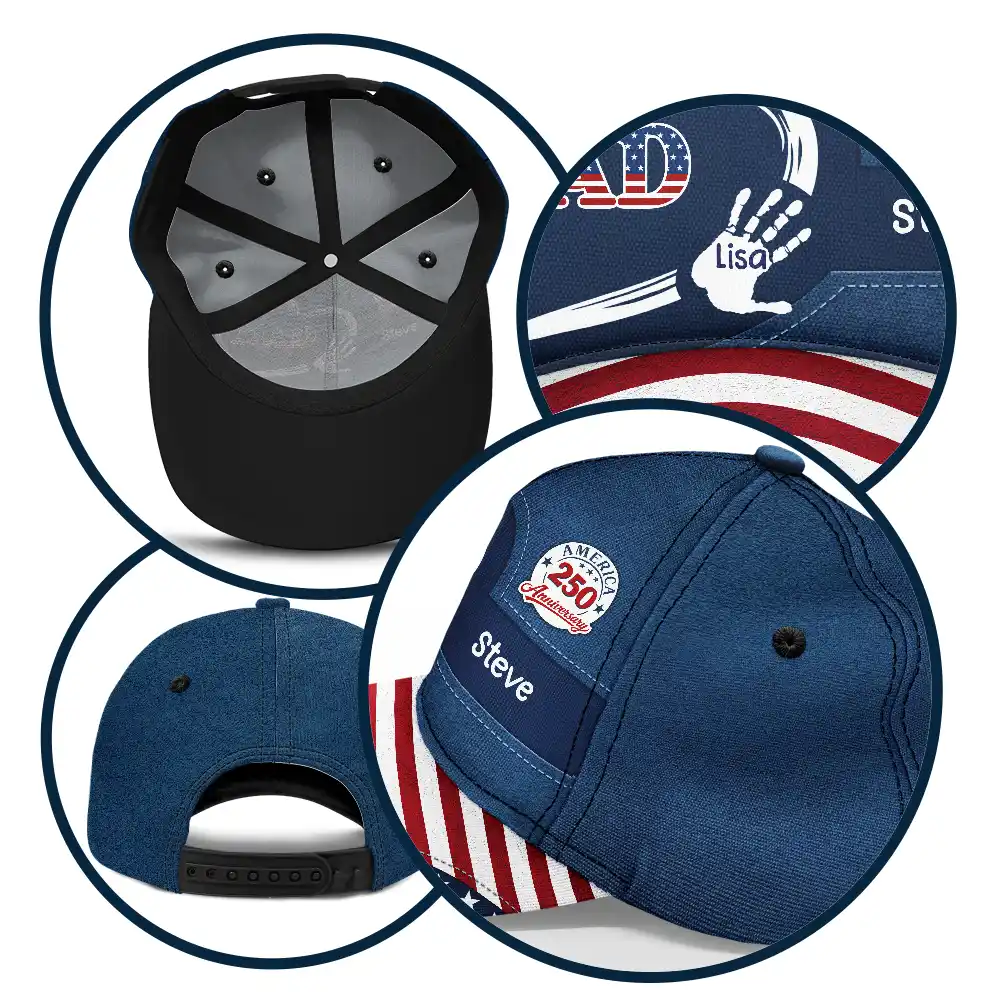 America 250 Anniversary Grandpa Dad Kids Handprints - Personalized Classic Cap - Image 6