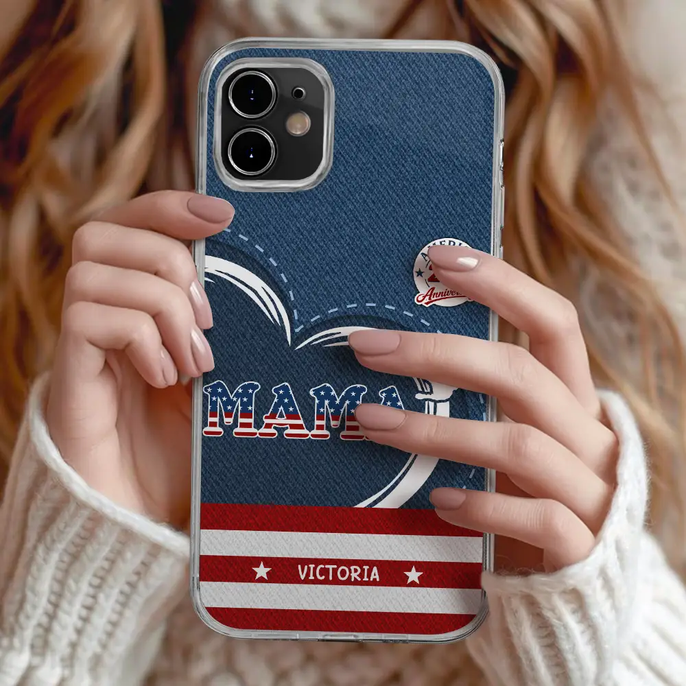 America 250 Anniversary Grandpa Dad Kids Handprints - Personalized Clear Phone Case - Image 2