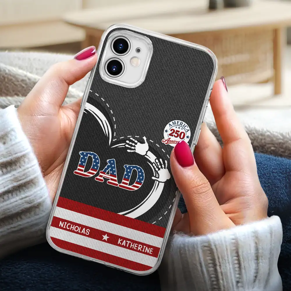 America 250 Anniversary Grandpa Dad Kids Handprints - Personalized Clear Phone Case - Image 3