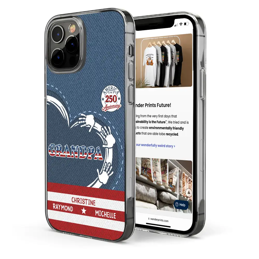 America 250 Anniversary Grandpa Dad Kids Handprints - Personalized Clear Phone Case - Image 4