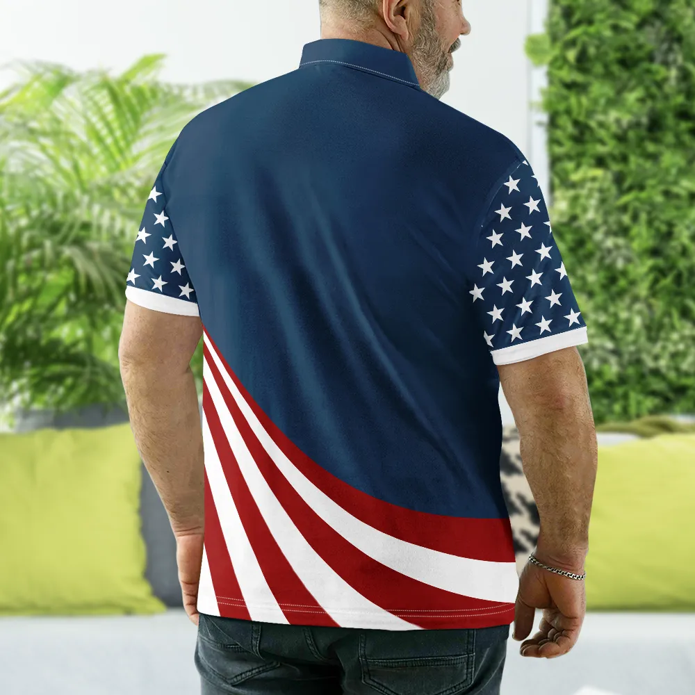 America 250 Anniversary Grandpa Dad Kids Handprints - Personalized Polo Shirt - Image 3