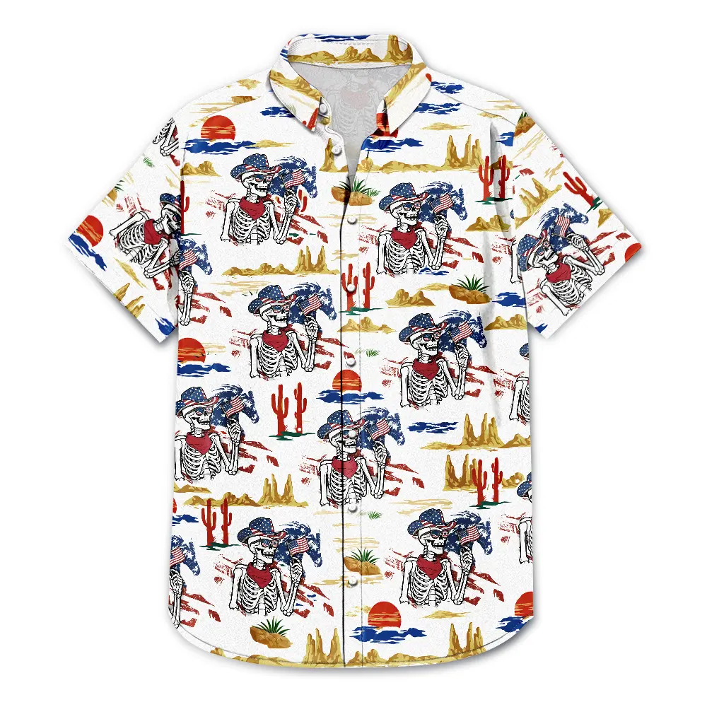 America 250 Years Cowboy Skeleton Pattern - Hawaiian Shirt - Image 3