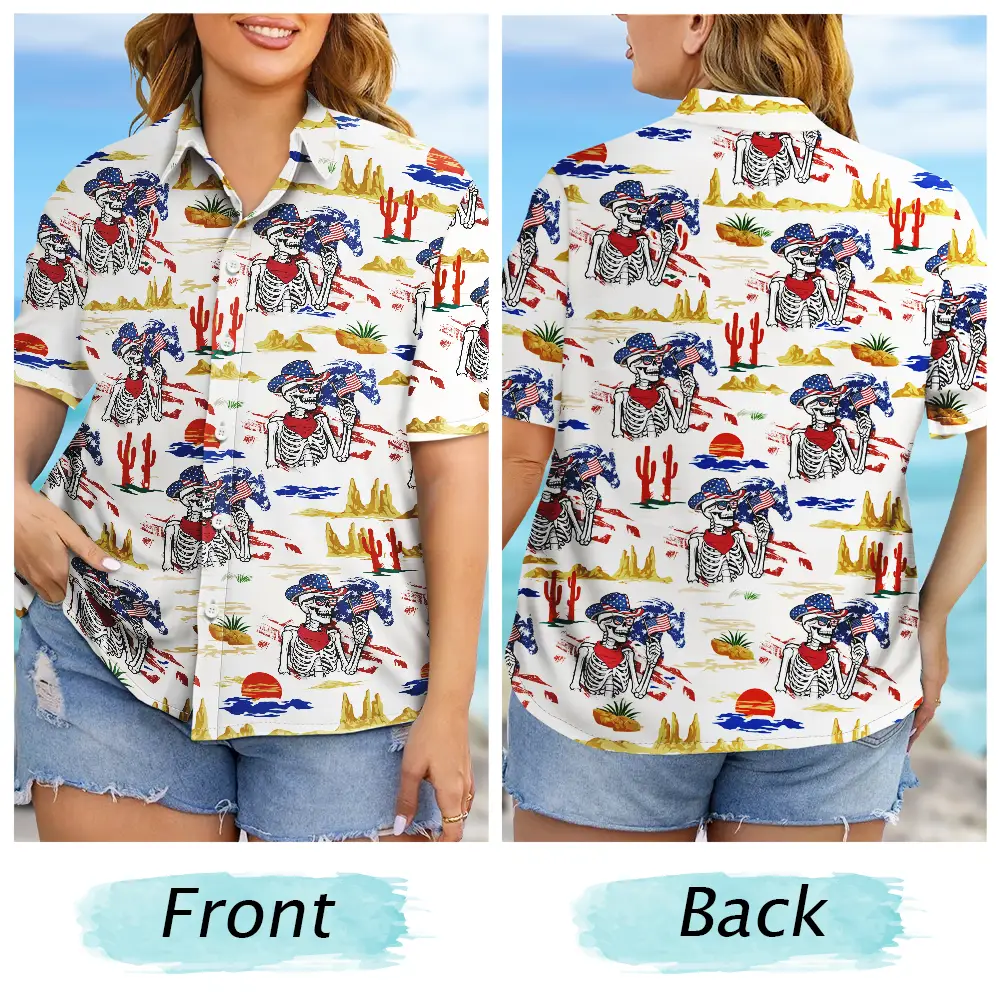 America 250 Years Cowboy Skeleton Pattern - Hawaiian Shirt - Image 6