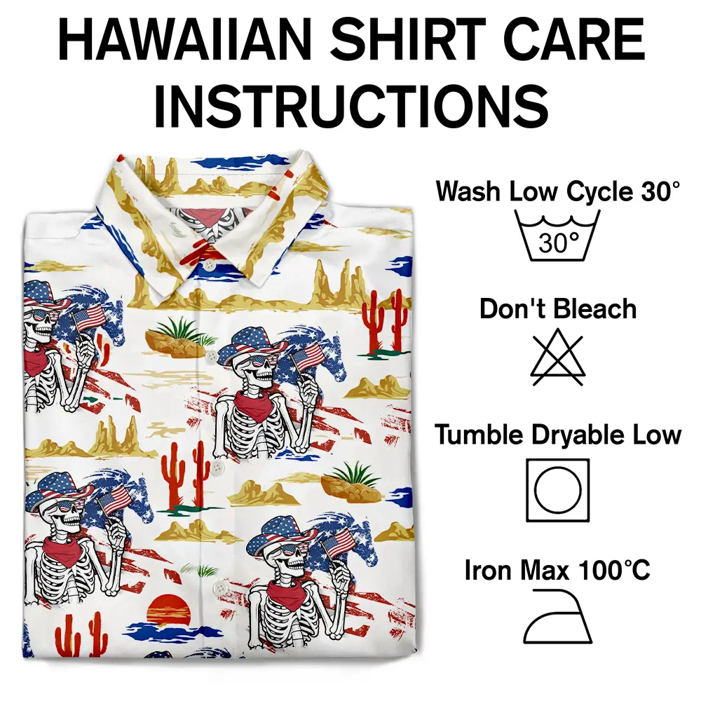 America 250 Years Cowboy Skeleton Pattern - Hawaiian Shirt - Image 7