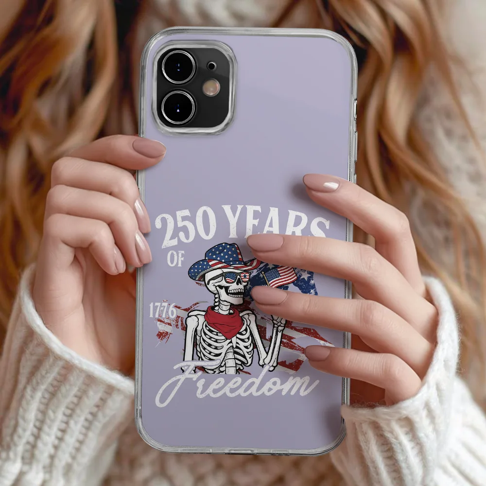 America 250 Years Of Freedom Cowboy Skeleton - Clear Phone Case - Image 2