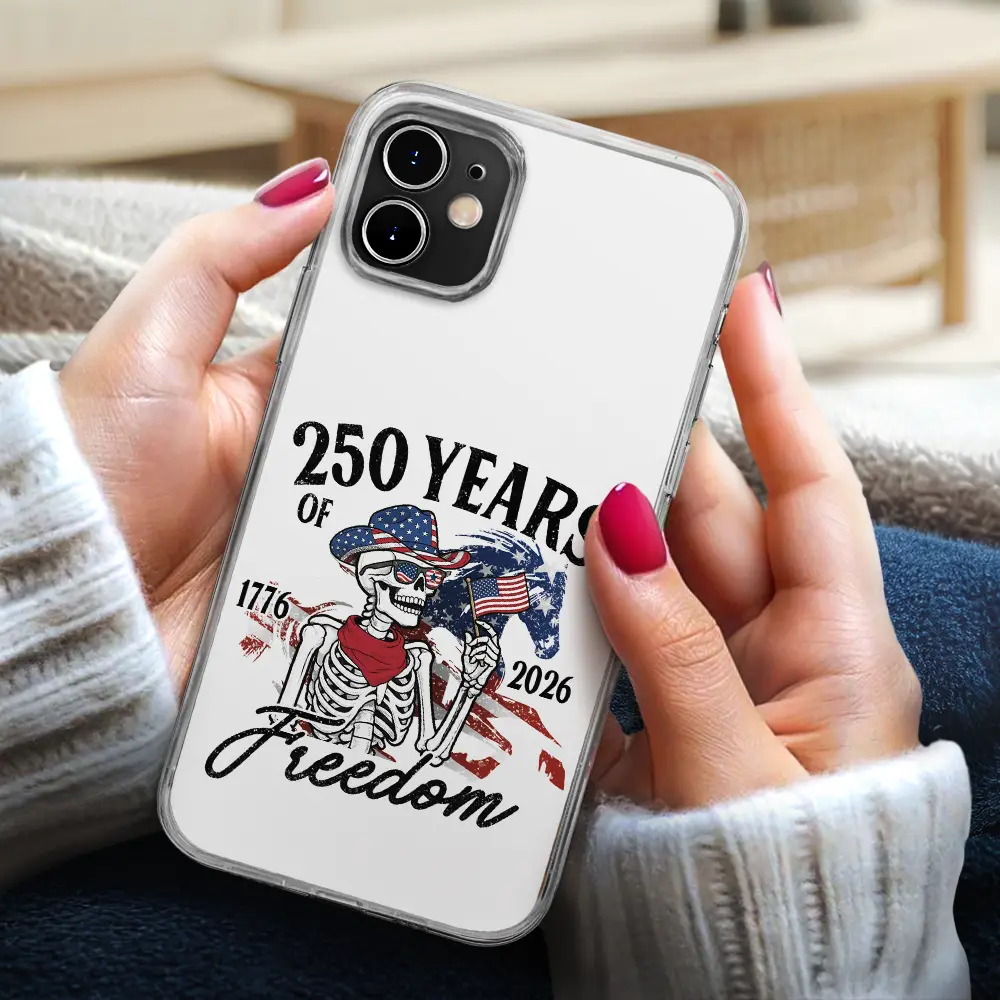 America 250 Years Of Freedom Cowboy Skeleton - Clear Phone Case - Image 3