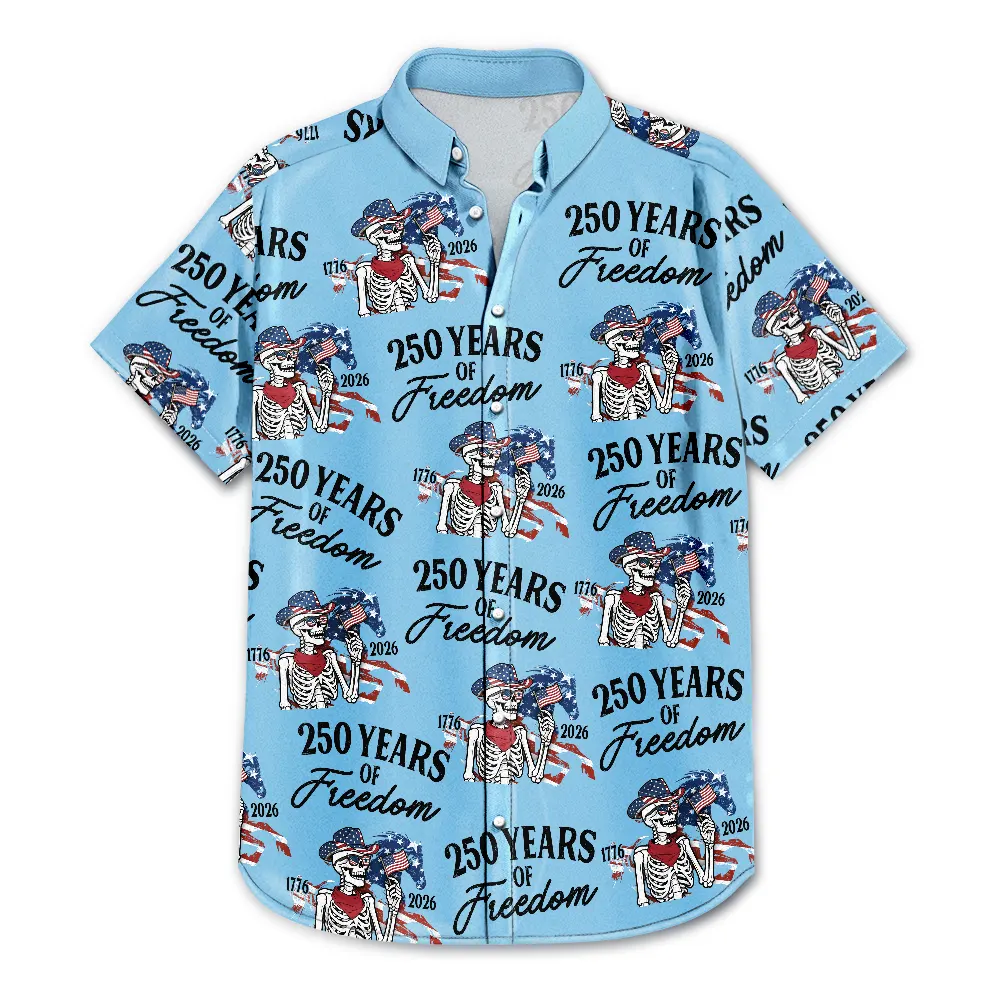 America 250 Years Of Freedom Cowboy Skeleton - Hawaiian Shirt - Image 3