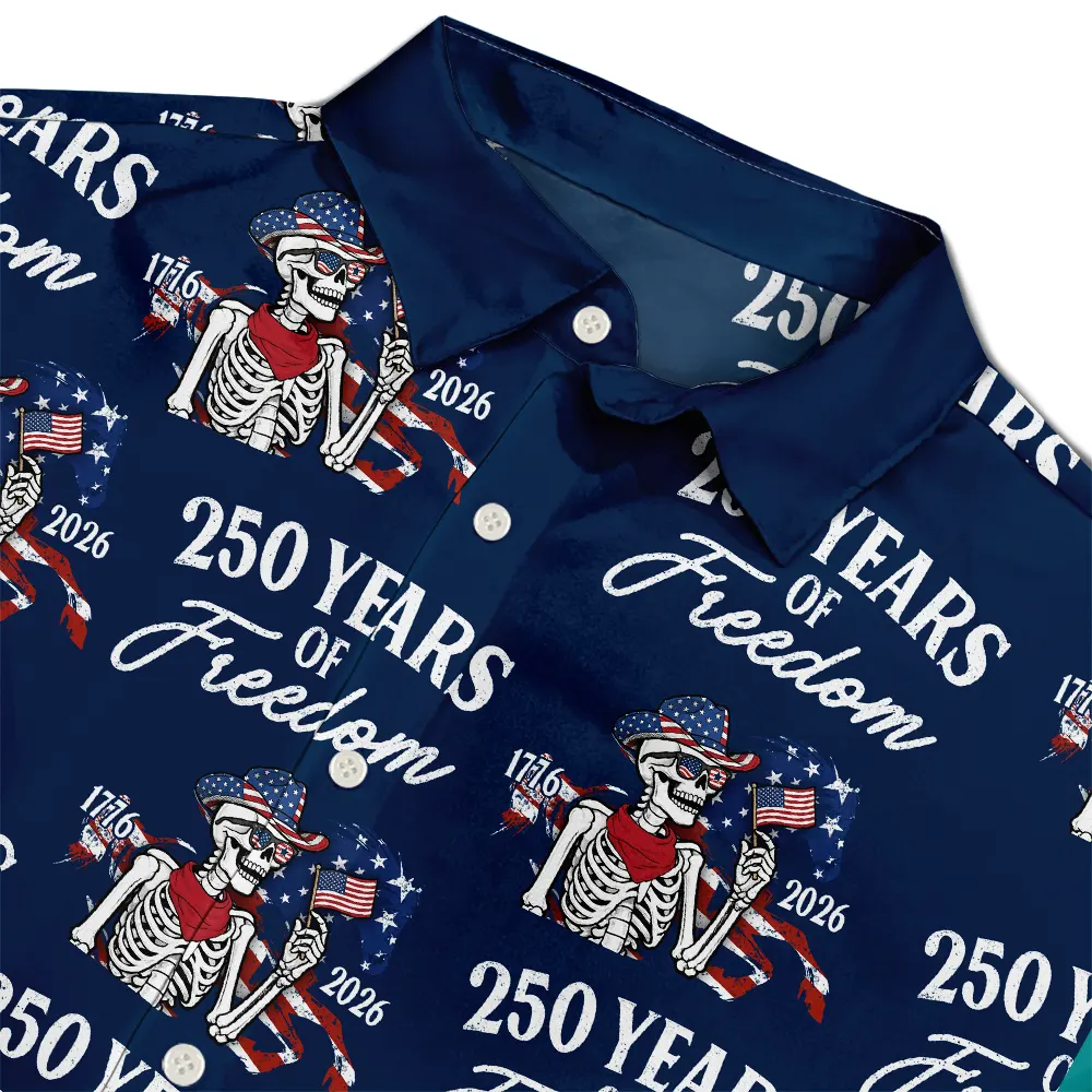 America 250 Years Of Freedom Cowboy Skeleton - Hawaiian Shirt - Image 4