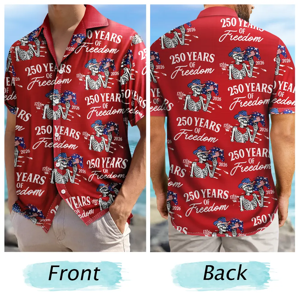America 250 Years Of Freedom Cowboy Skeleton - Hawaiian Shirt - Image 5