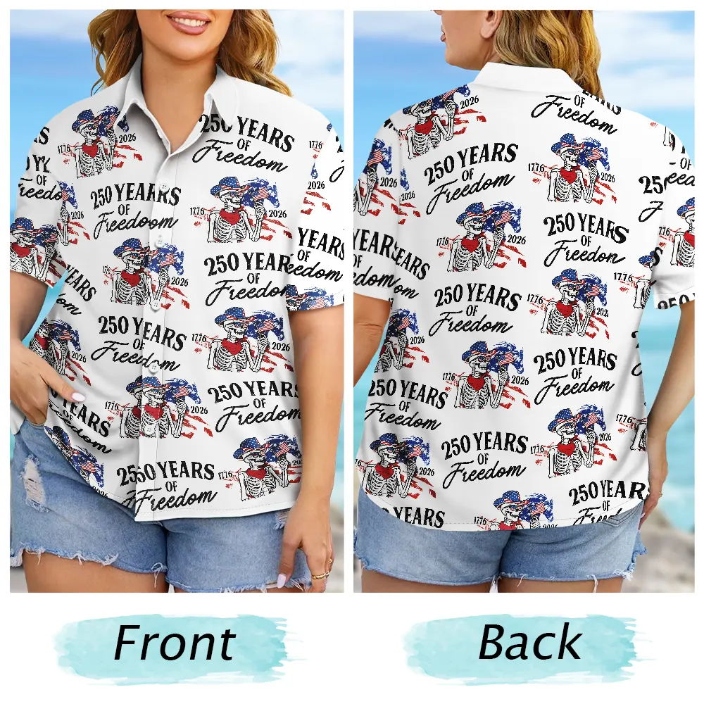 America 250 Years Of Freedom Cowboy Skeleton - Hawaiian Shirt - Image 6