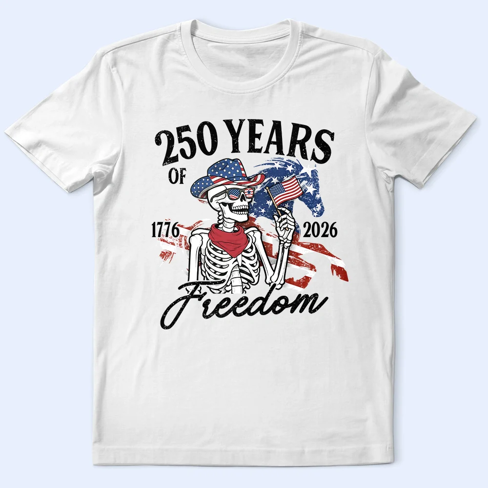 America 250 Years Of Freedom Cowboy Skeleton - T Shirt - Image 2