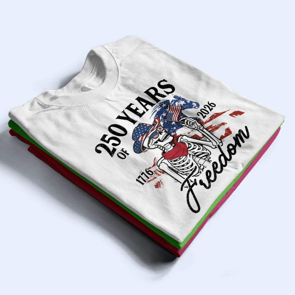 America 250 Years Of Freedom Cowboy Skeleton - T Shirt - Image 3