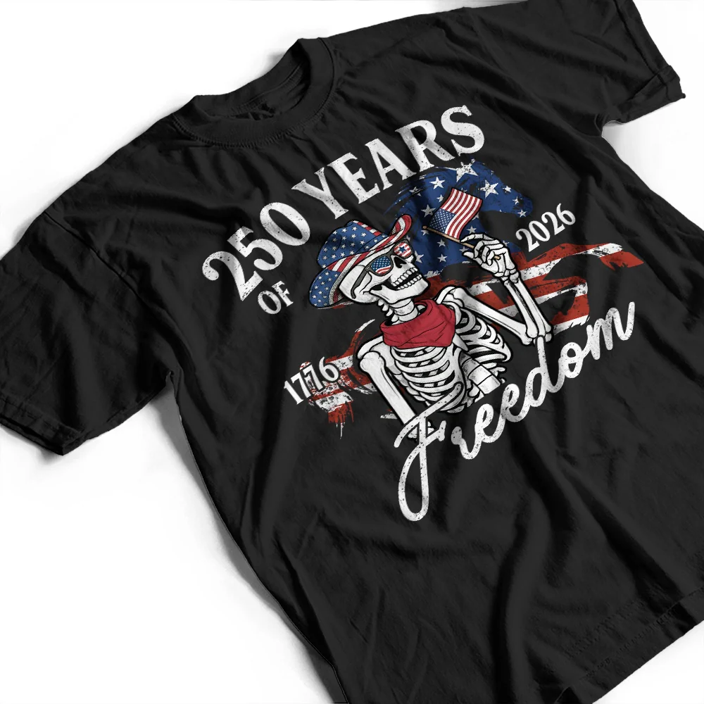 America 250 Years Of Freedom Cowboy Skeleton - T Shirt - Image 4