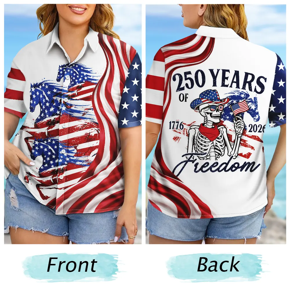 America 250 Years Of Freedom Cowboy Skeleton With Horses - Hawaiian Shirt - Image 6