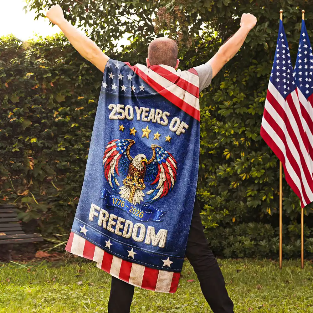 America 250 Years Of Freedom Embroidered Effect Print - Personalized Costume Cape - Image 6