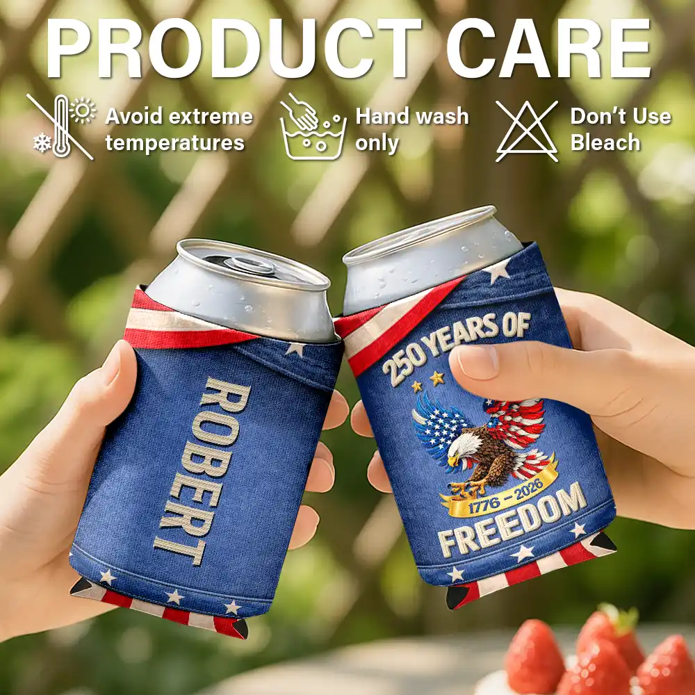 America 250 Years Of Freedom Embroidery Effect Prints - Personalized Can Cooler Sleeve - Image 6