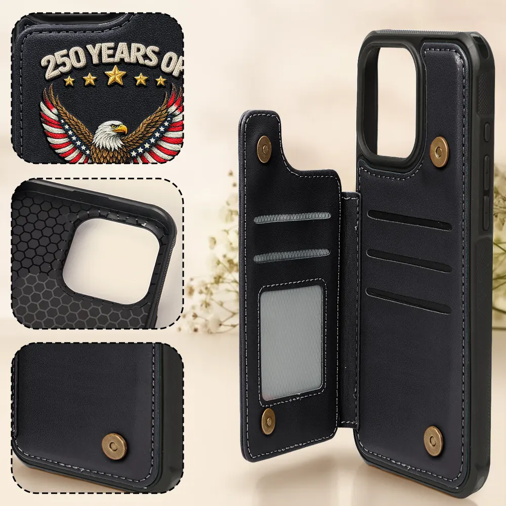 America 250 Years Of Freedom Embroidery Effect Prints - Personalized Leather Flip Wallet Phone Case - Image 4