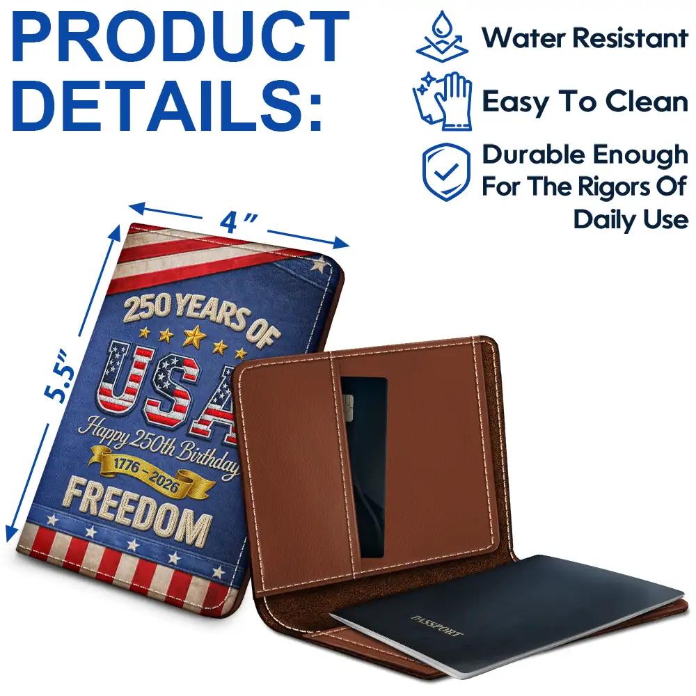 America 250 Years Of Freedom Embroidery Effect Prints - Personalized Passport Cover, Passport Holder - Image 4