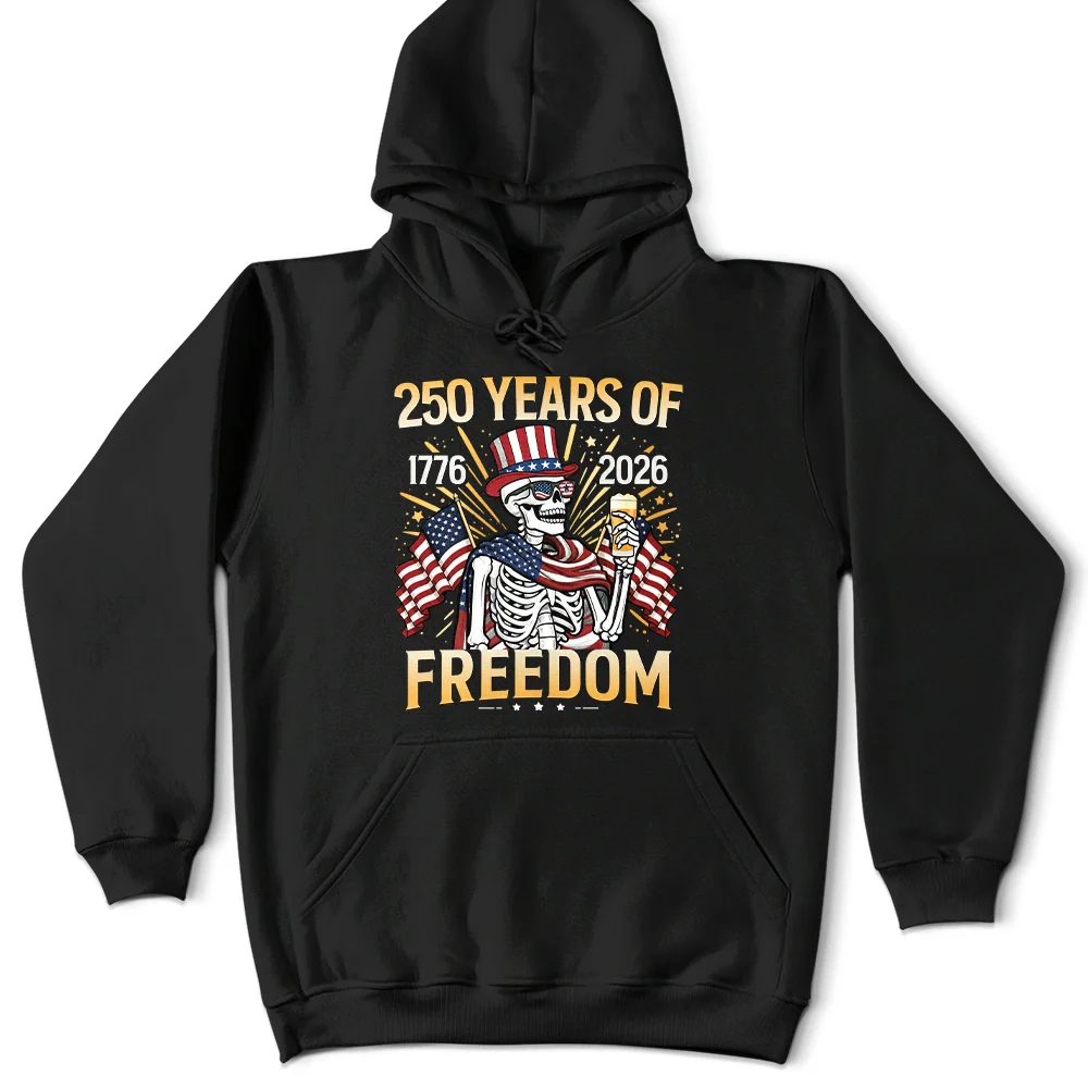 America 250 Years Of Freedom Patriotic Skeleton - T Shirt - Image 4