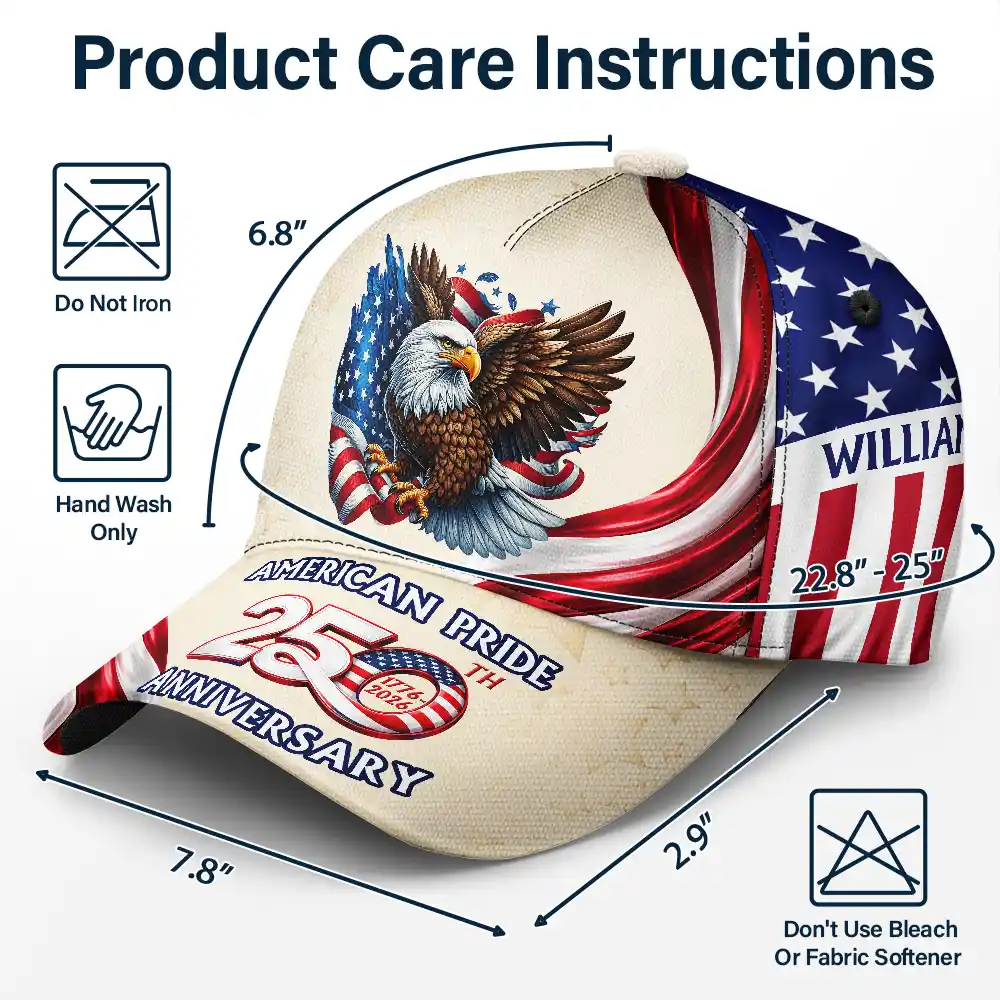 America 250th Anniversary US Pride Patriotic Eagle - Personalized Classic Cap - Image 7
