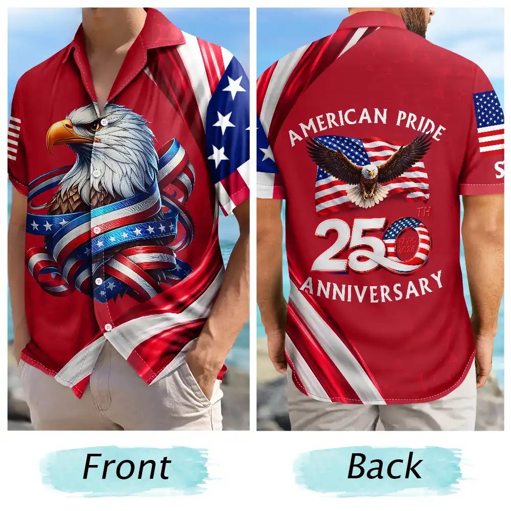America 250th Anniversary US Pride Patriotic Eagle - Personalized Hawaiian Shirt - Image 5