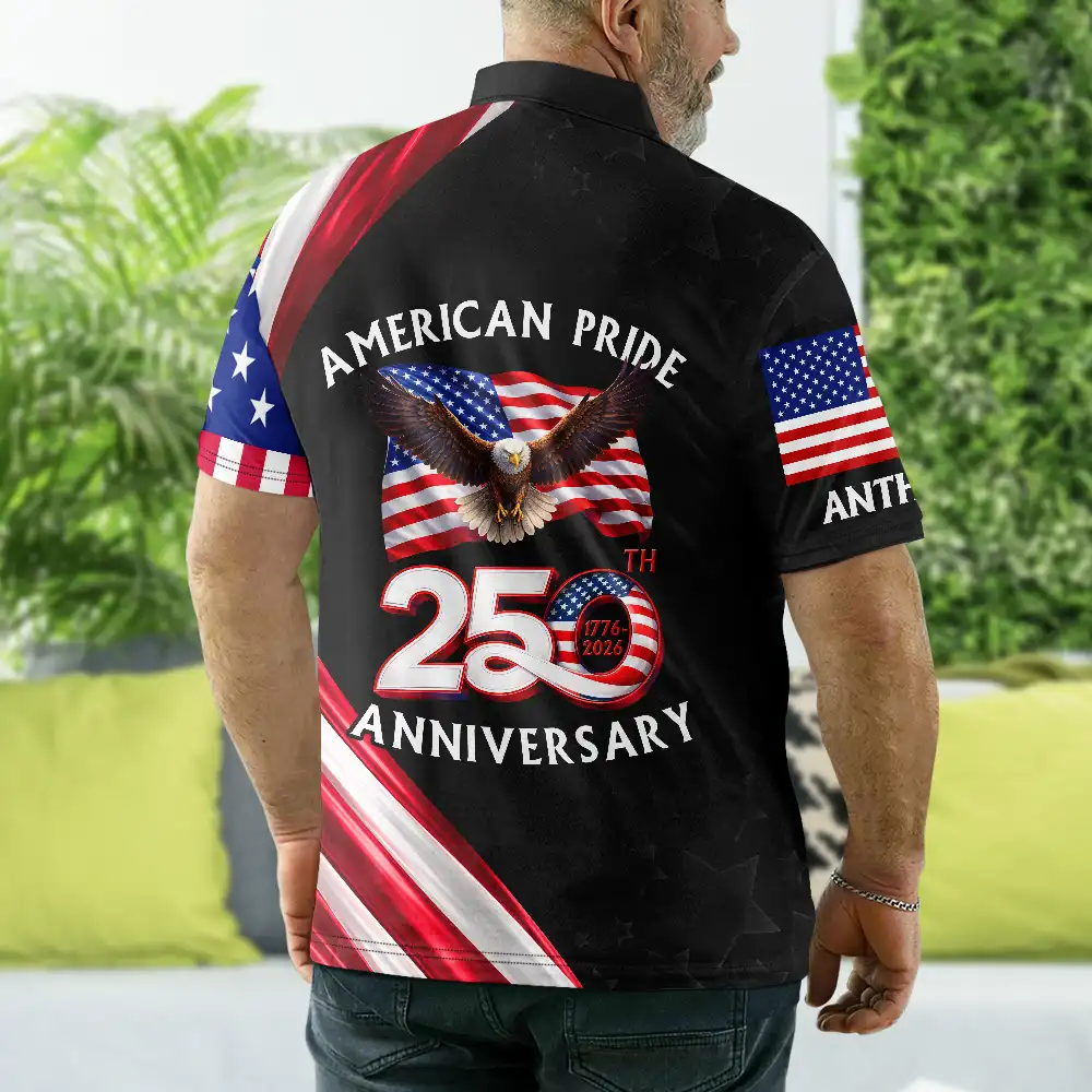 America 250th Anniversary US Pride Patriotic Eagle - Personalized Polo Shirt - Image 3