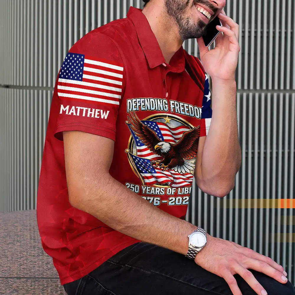 America 250th Anniversary US Pride Patriotic Eagle - Personalized Polo Shirt - Image 4