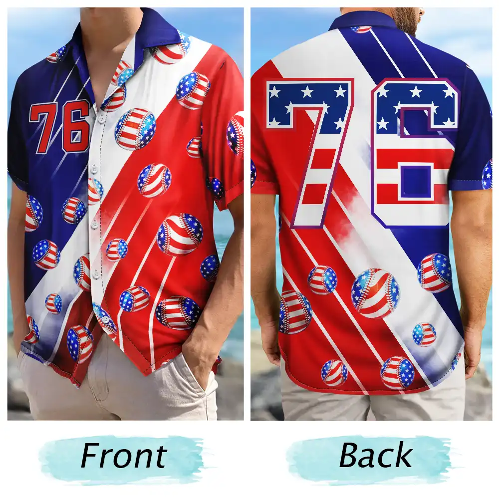 America 250th Number 76 Baseball - Hawaiian Shirt - Image 5