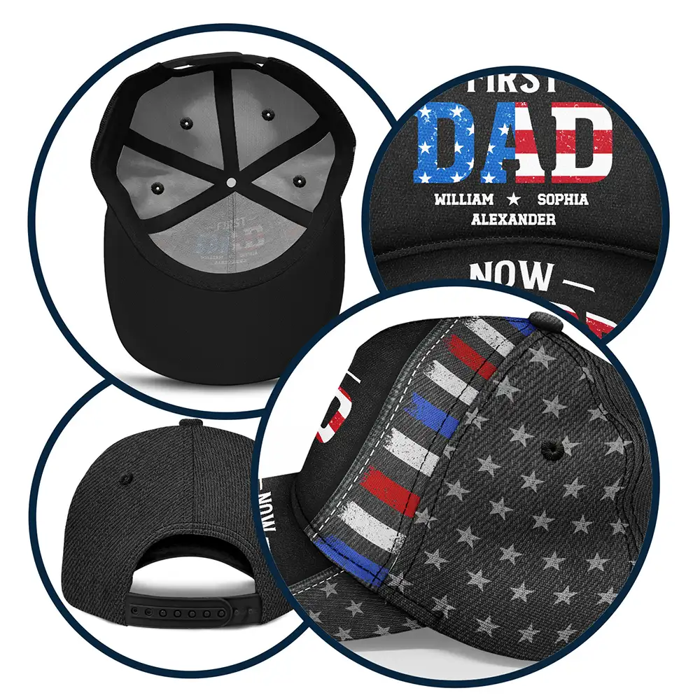 America First Dad Now Grandpa Kid Names - Personalized Classic Cap - Image 5