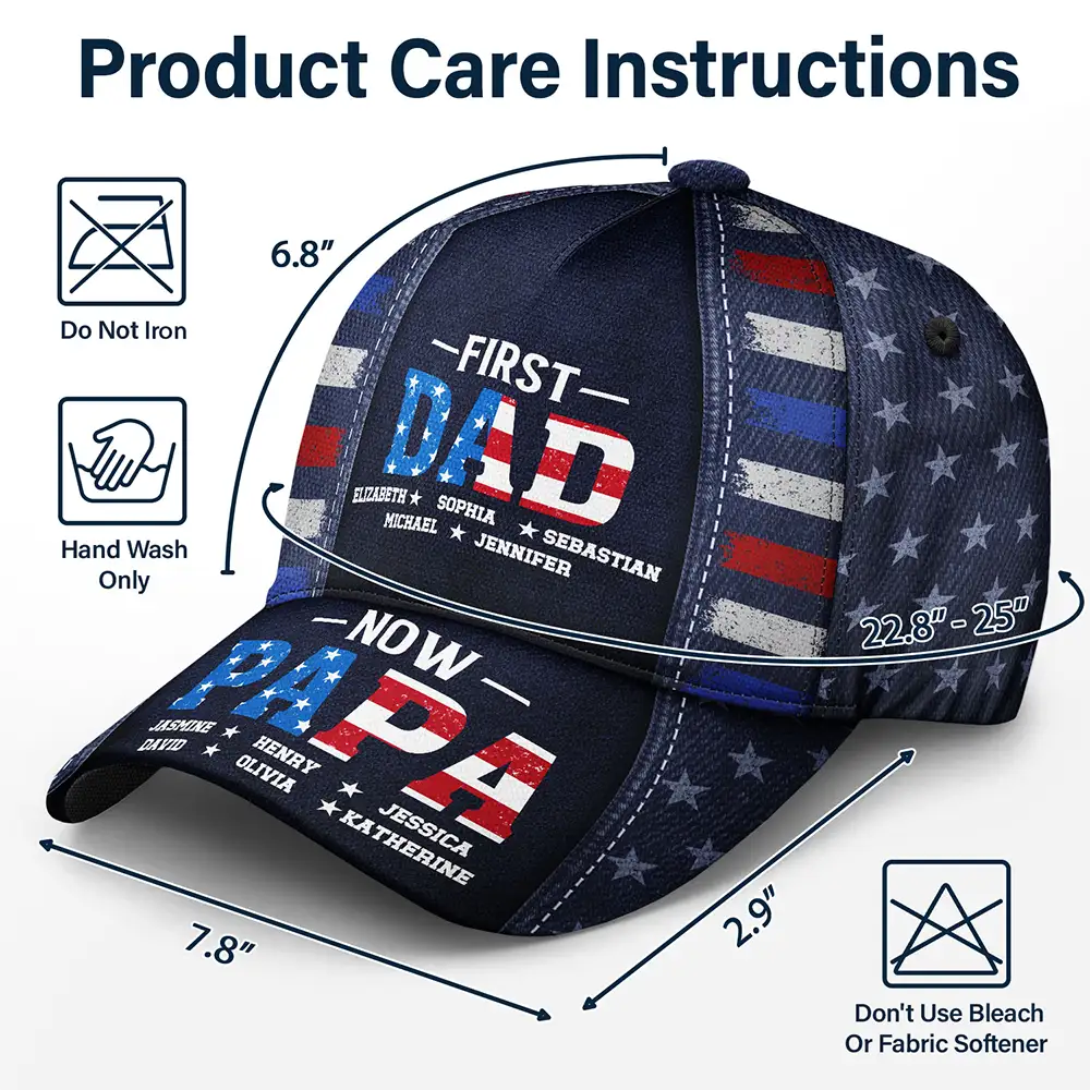 America First Dad Now Grandpa Kid Names - Personalized Classic Cap - Image 6