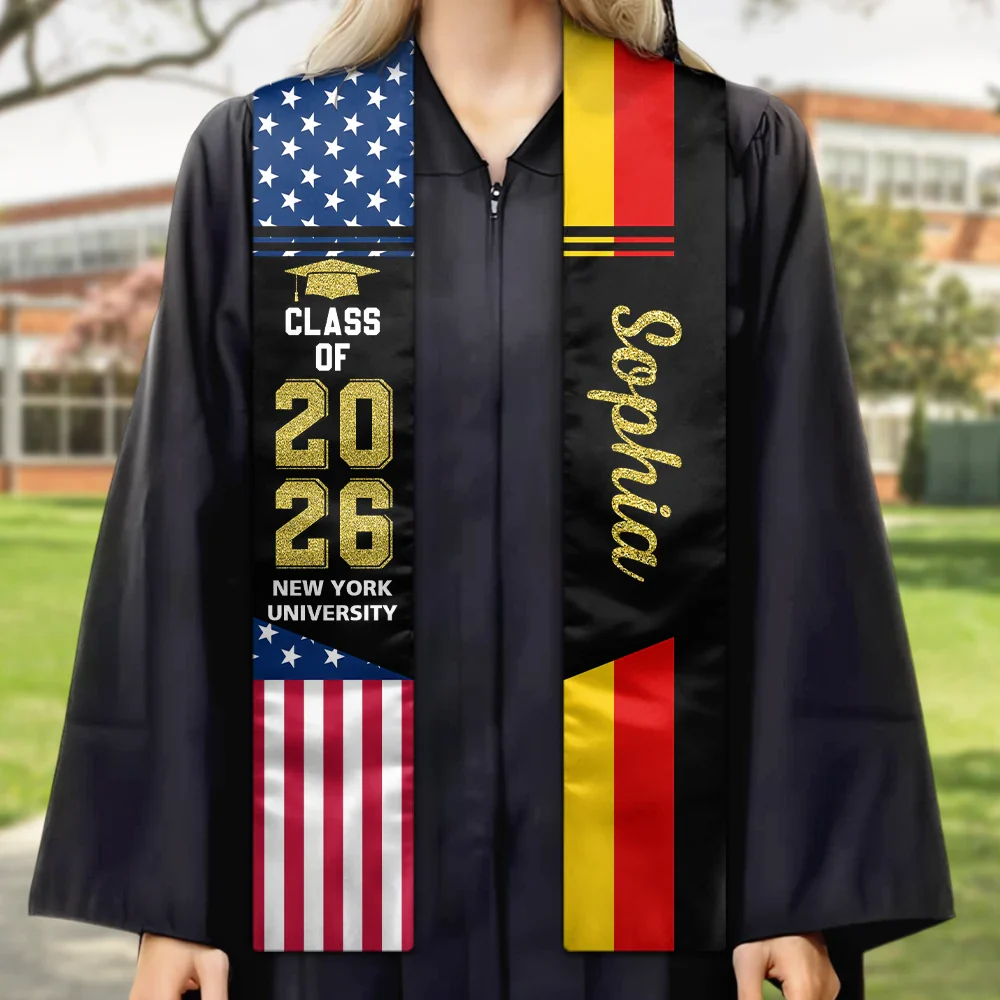Two Country Flags Graduation - Personalized Stoles - Image 2