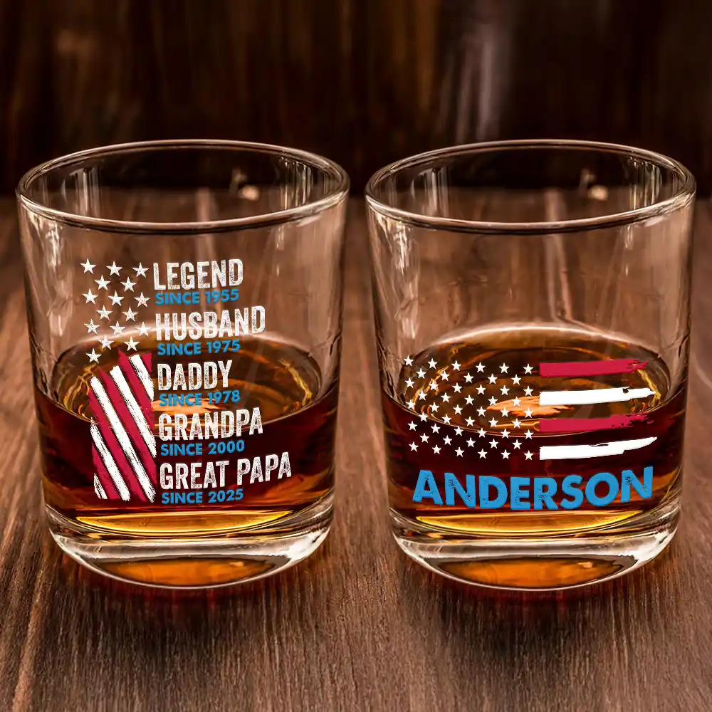 America Legend Husband Dad Papa Stars And Stripes - Personalized Whiskey Glass - Image 2